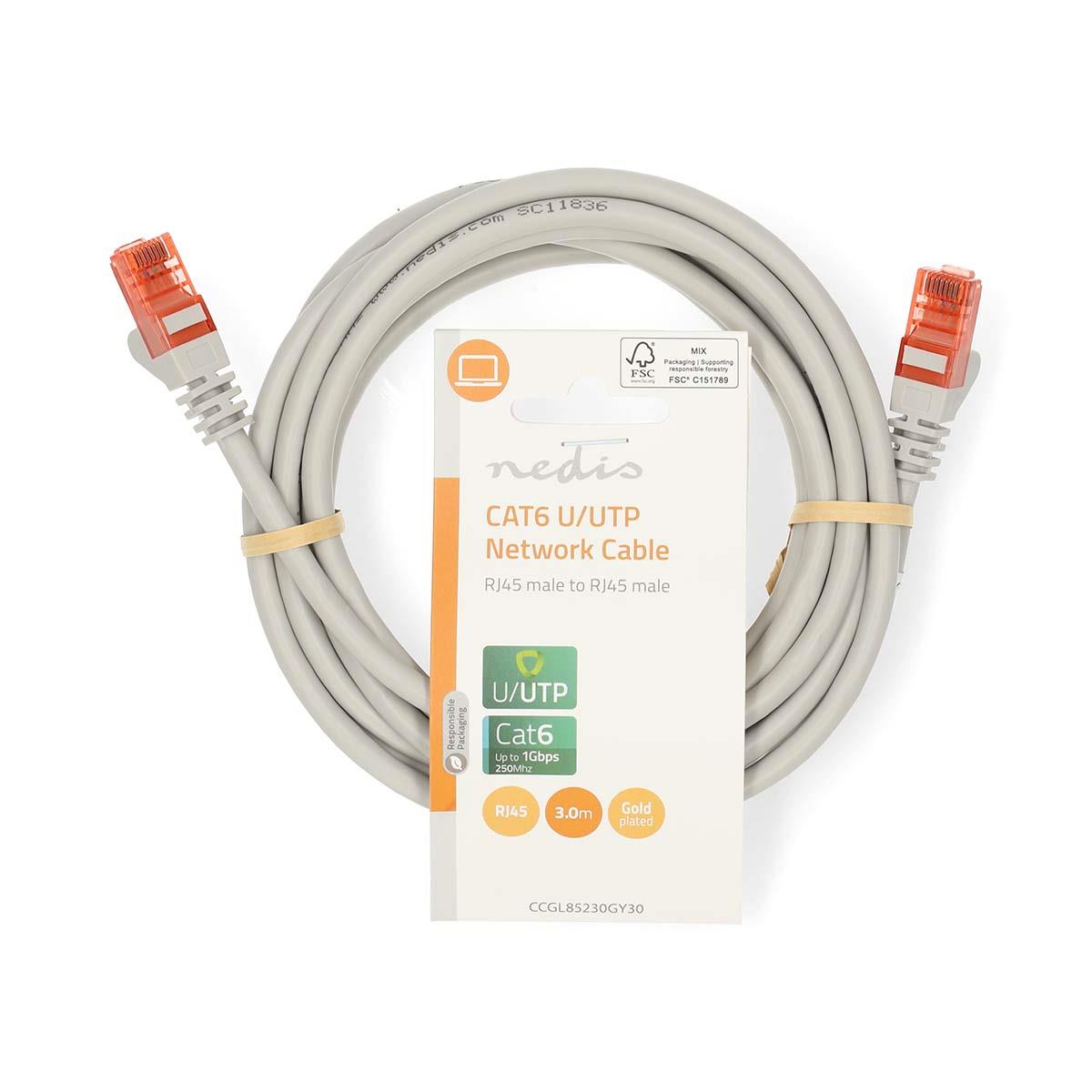 Nedis CAT6 Network Cable | RJ45 Male | RJ45 Male | U/UTP | 3.00 m | Round | PVC | Grey | Label