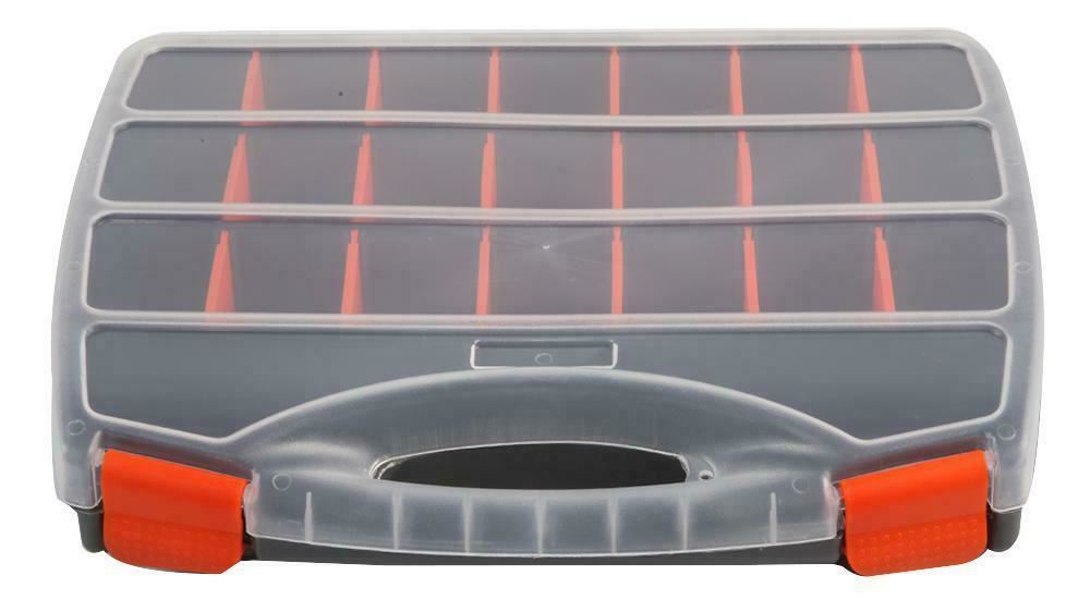 21 Compartment Organiser Storage Case Box with Customisable Trays 50mm x 320mm x 260mm, Craft, Screws, Nails, Nut Bolt