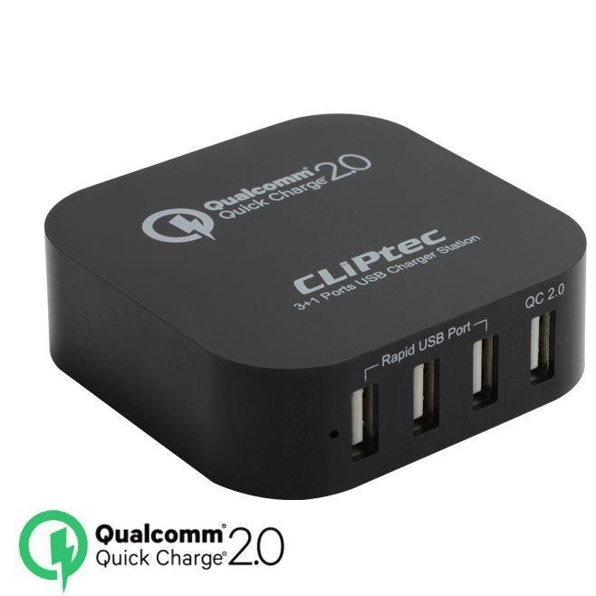 CLiPtec QC Quick Charge 2.0 30W 4 Ports USB Desktop Charging Station (Quick Charge 12V/1.5A 9V/2A 5V/2A) - Black