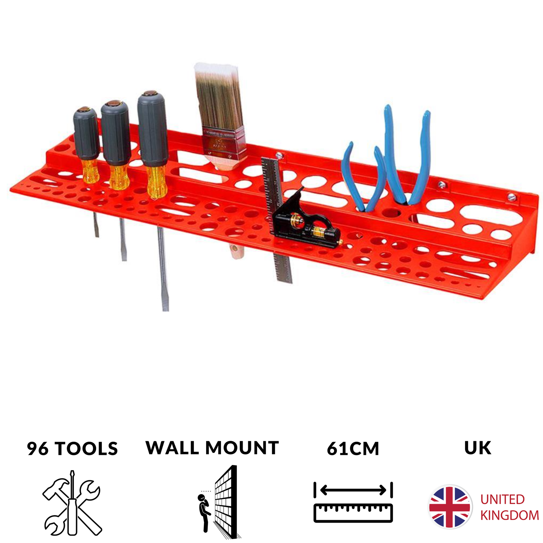 Large 61cm Tool Storage Rack Workshop Garage Wall Holder Tidy 24" Shed Organiser