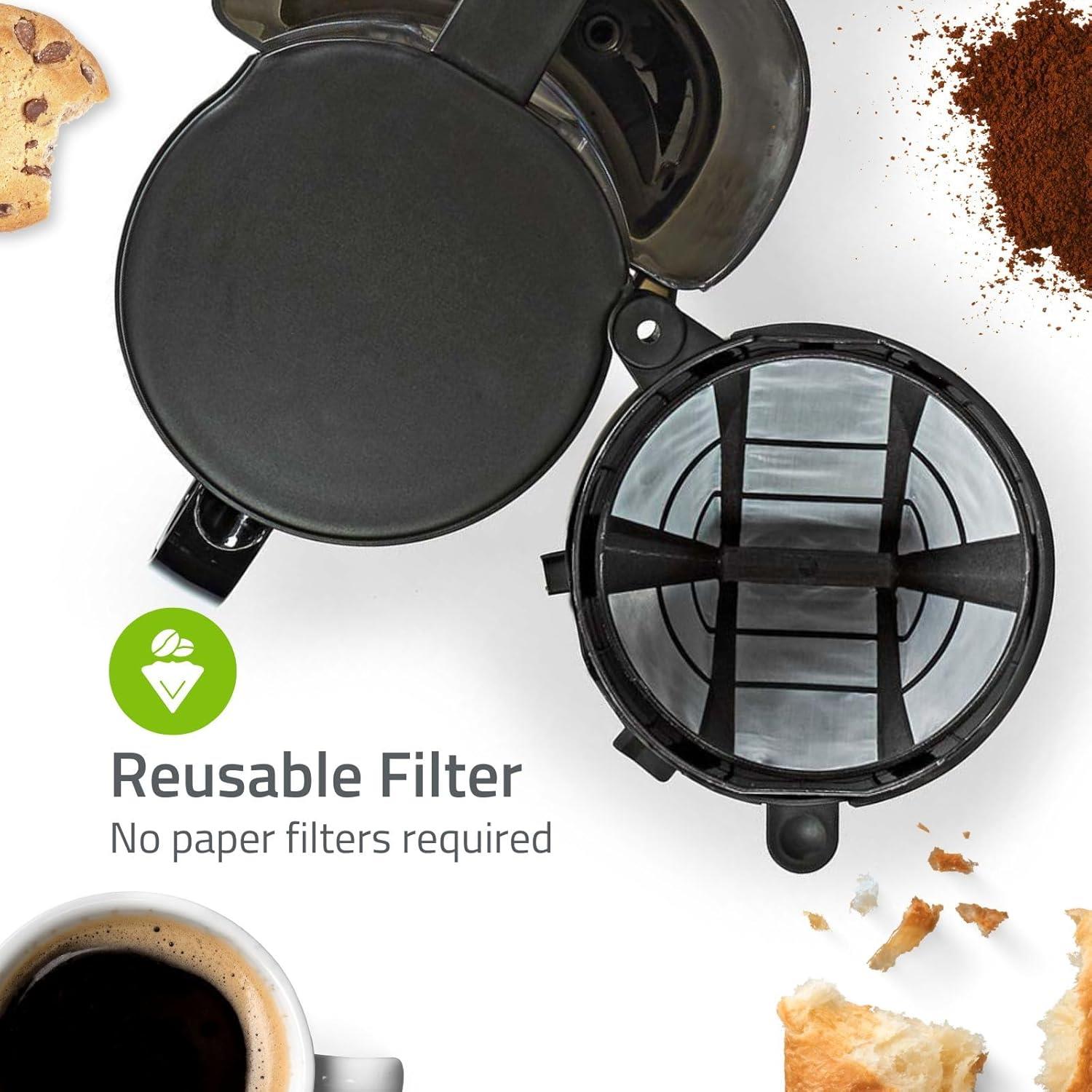 Nedis Coffee Maker 1.25L Easy to Use Keep Warm Function Nylon Reusable Filter - Black