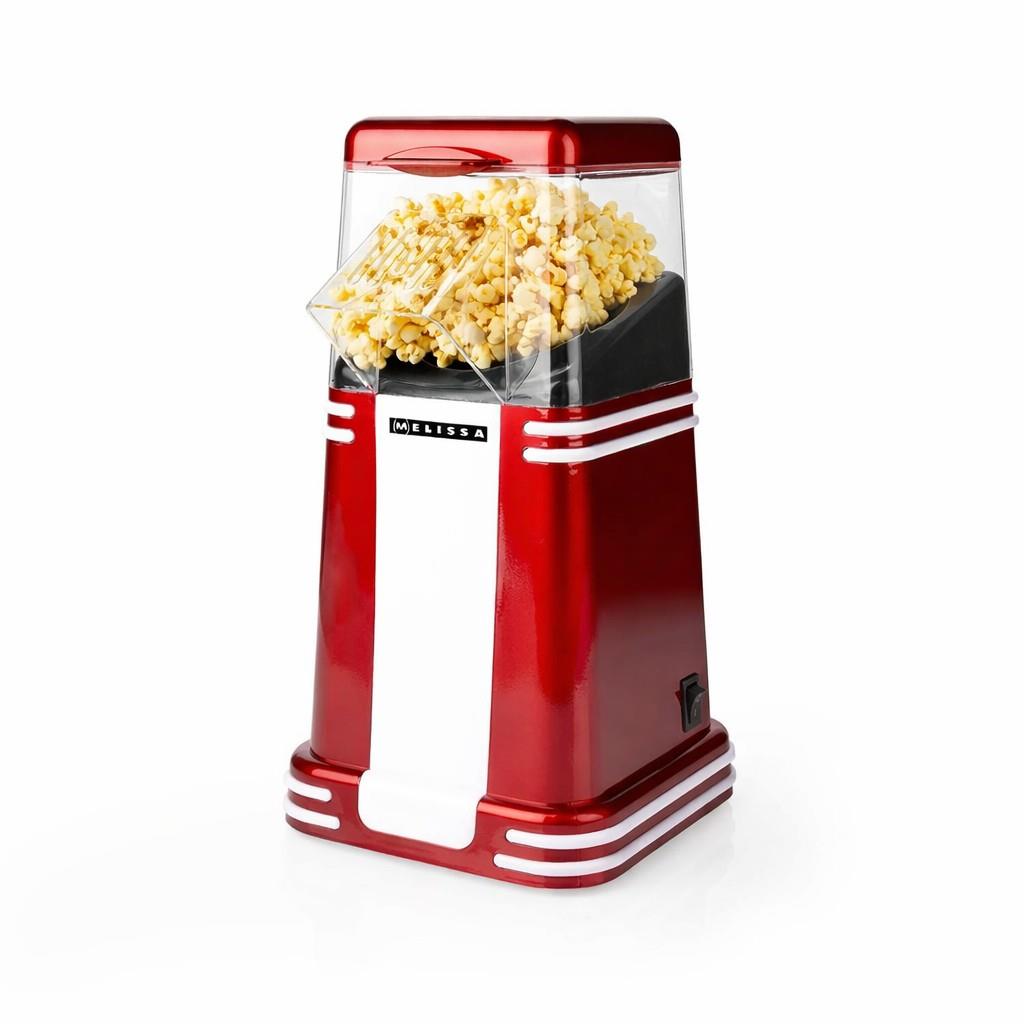 MELISSA Hot Air Popcorn Maker, Retro Table Top Machine for up to 60g of Healthy and Low Fat Popcorn, 1200W - Red/White