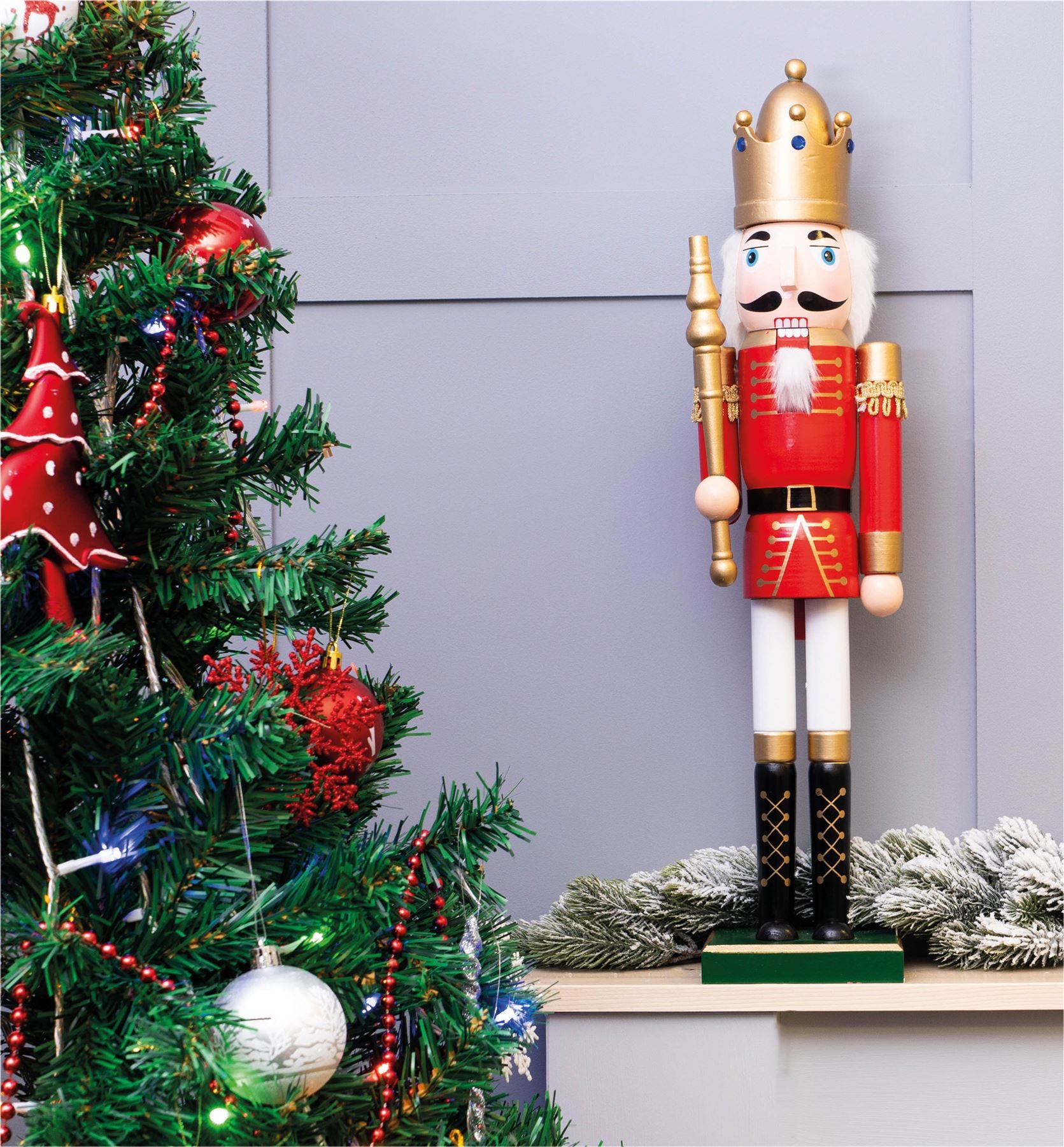 Large 60cm Traditional Christmas Nutcracker Red and Gold with Sceptre