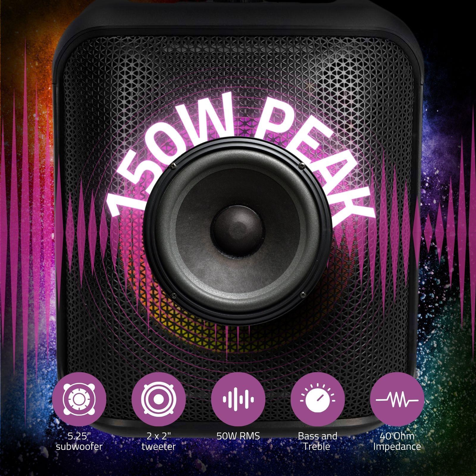 Nedis Portable Bluetooth Cube Party Speaker, 150W Peak Power, with Mega Bass, LED Lights, 5hr Playtime, TWS, AUX/USB / 6.35mm Mic Input