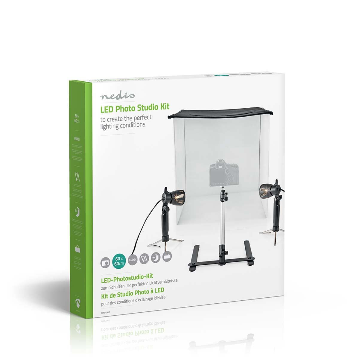 Nedis 60cm Photo Cube Portable Photo Studio Kit | 400 lm | Foldable | Backgrounds included | Travel bag included | Black