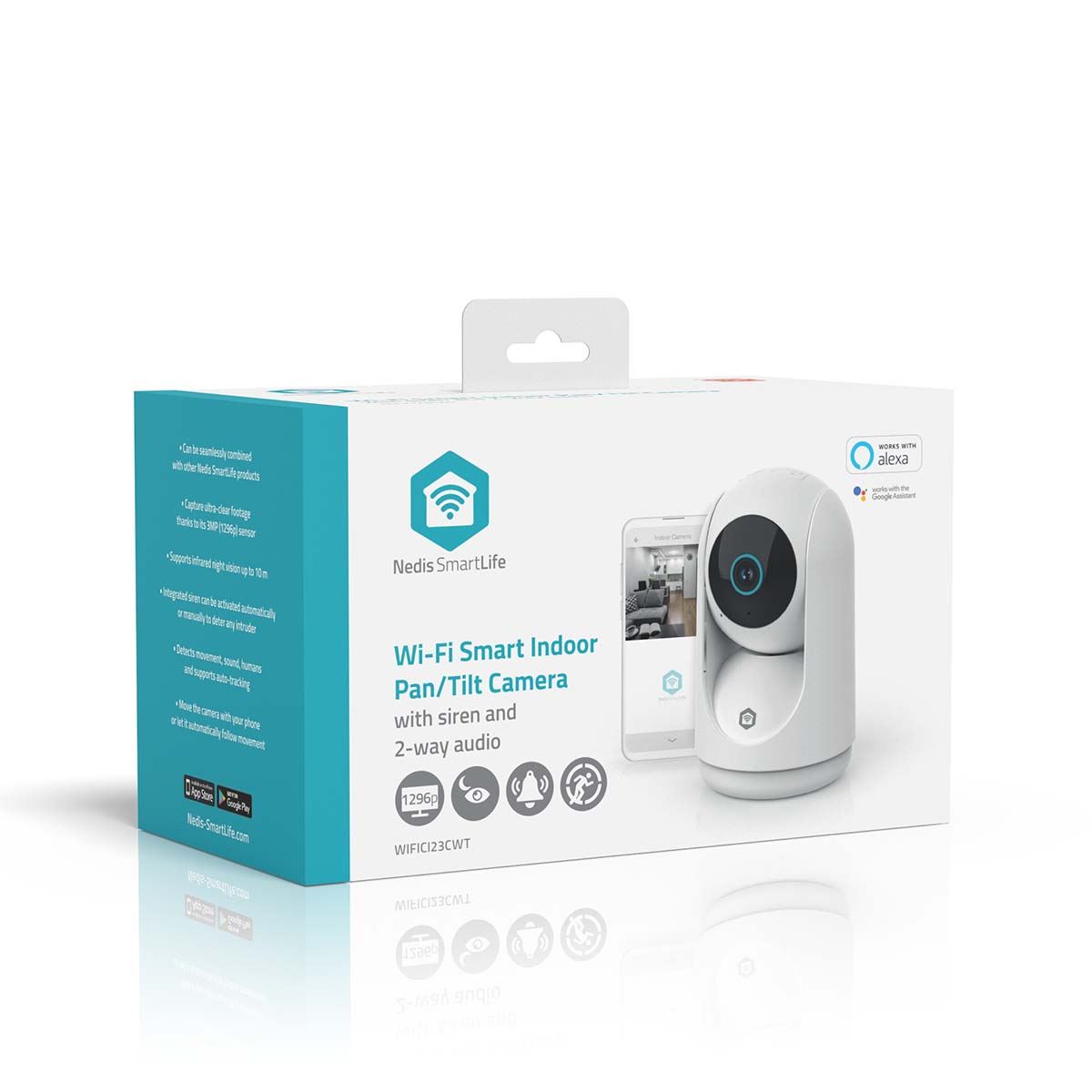 Nedis SmartLife Indoor Camera | 3MP Full HD 1296p | Pan tilt | Cloud Storage (optional) / microSD (not included) | With motion sensor | Night vision | White