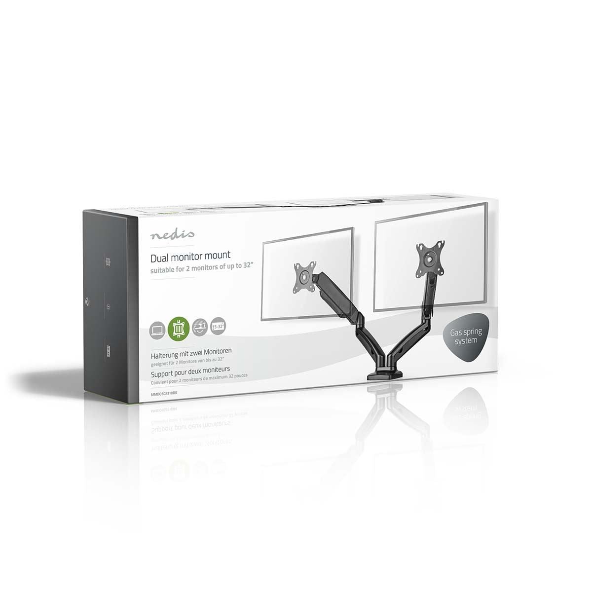 Nedis Desk Monitor Mount | Gas Spring | 2 Screens | 15 - 32 " | 75x75 / 100x100 | Full Motion