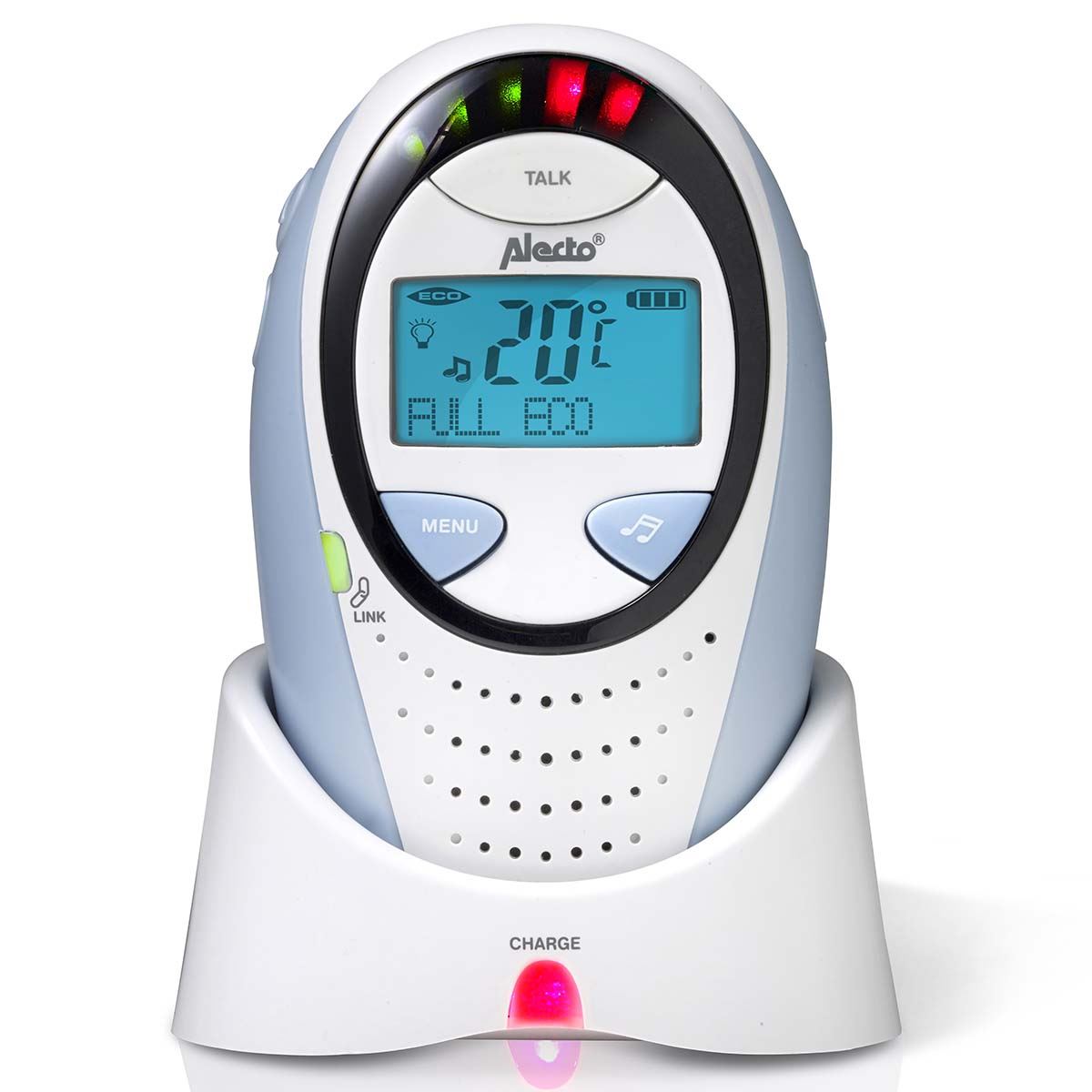 Alecto DBX88 Digital Audio Baby Monitor, Parent Unit with Rechargeable Battery, Long Range, Digital Transmission, Crystal-Clear Sound, lullaBY, Plug & Play, Sound Indicator & Alerts