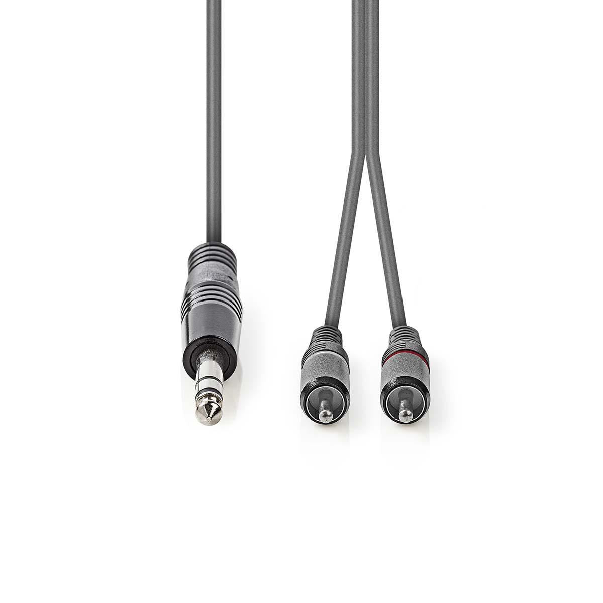 Nedis Stereo Audio Cable | 6.35 mm Male | 2x RCA Male | Nickel Plated | 3.00 m | Round | Dark Grey | Carton Sleeve