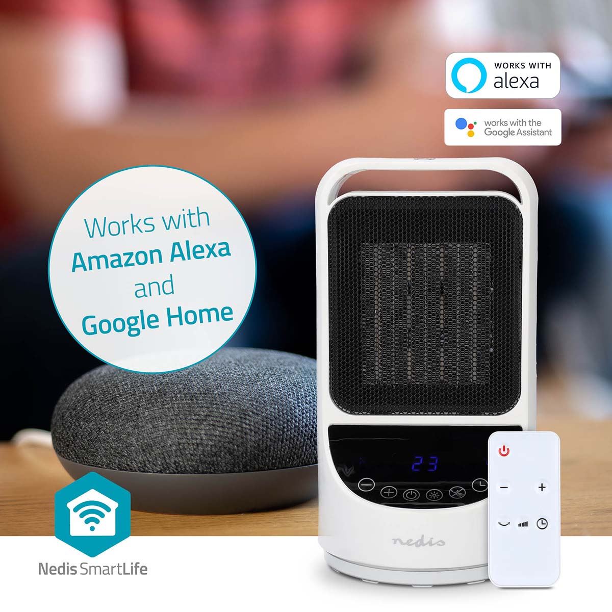 Nedis SmartLife Ceramic PTC Fan Heater | Wi-Fi | 1500 W | 2 Heat Settings | Oscillation | Display | 10 - 49 °C | Android™ / IOS | White