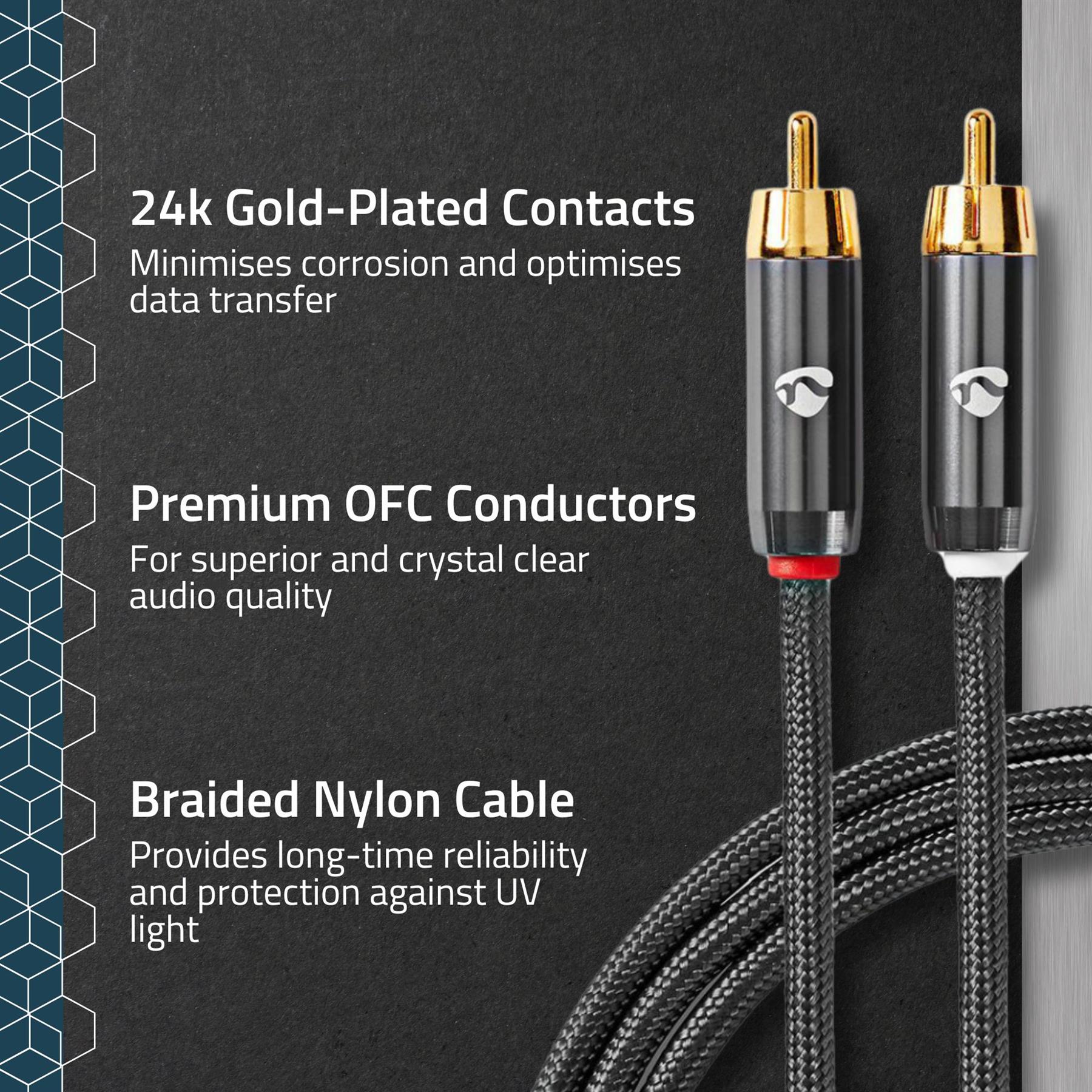 Nedis Stereo Audio Cable | 2x RCA Male | 2x RCA Male | Gold Plated | 1.00 m | Round | Grey / Gun Metal Grey | Cover Window Box
