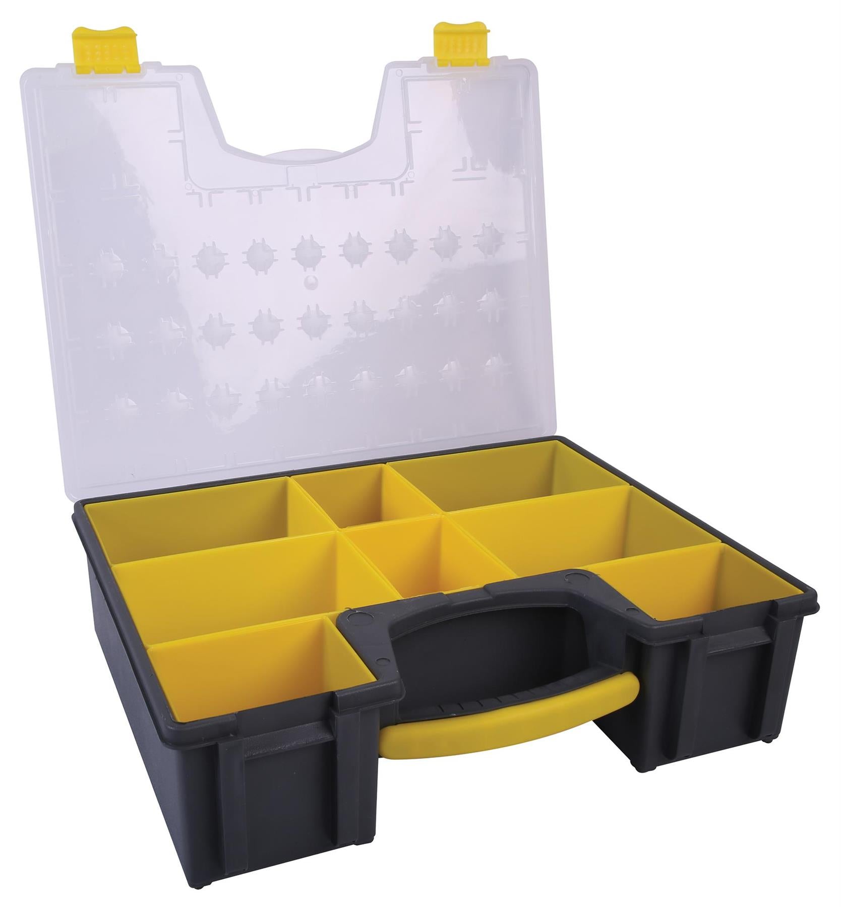 8 Compartment Grey / Yellow Organiser Deep Storage Case with Removable Trays - 420mm x 334mm x 115mm, Crafting, DIY etc.
