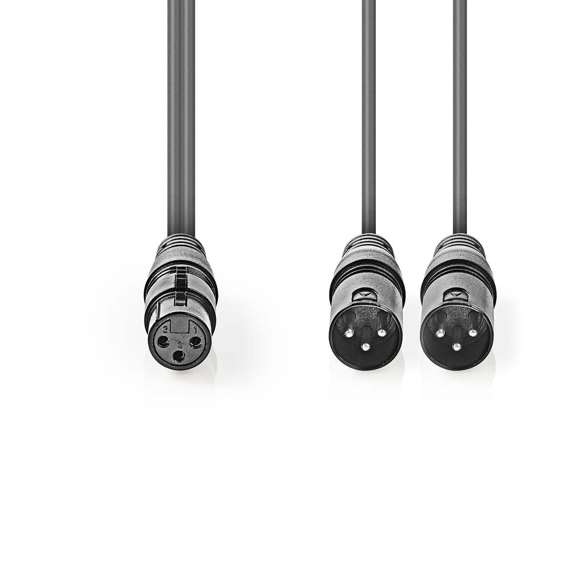 Nedis Balanced Audio Cable | 2x XLR 3-Pin Male | XLR 3-Pin Female | Nickel Plated | 1.50 m | Round | PVC | Dark Grey | Carton Sleeve