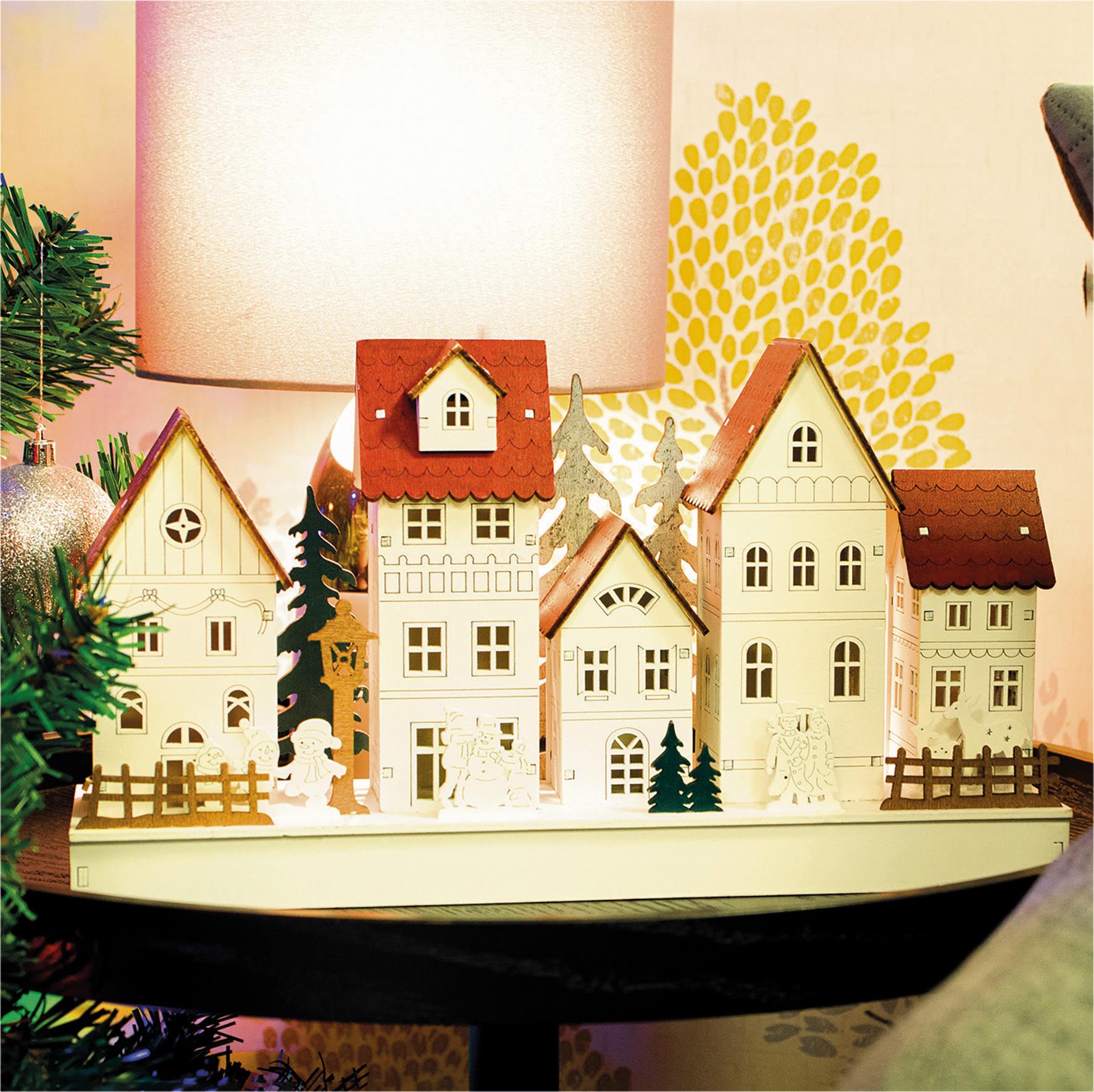 Christmas Wooden LED Light Up Festive Village Scene Decoration