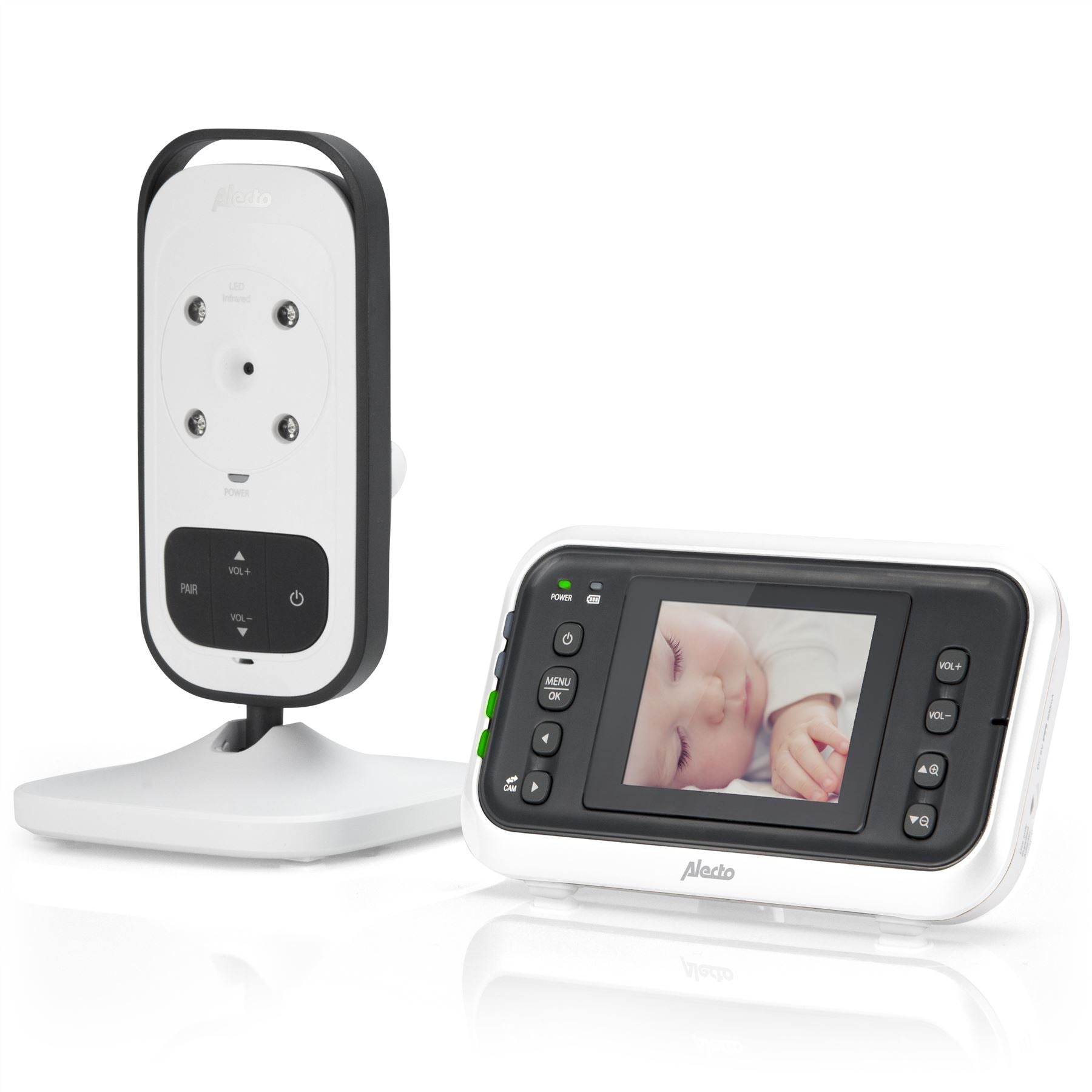 Alecto DVM-75+ Wireless Video Baby Monitor 2 Cameras with 2.4" Colour Display Screen - White / Grey