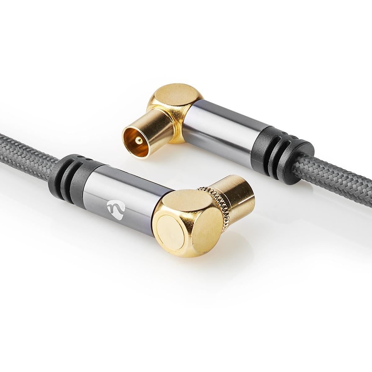 Nedis Coax Cable | IEC (Coax) Male | IEC (Coax) Female | Gold Plated | 75 Ohm | Quad Shielded | 5.00 m | Round | Cotton | Grey / Gun Metal Grey | Cover Window Box