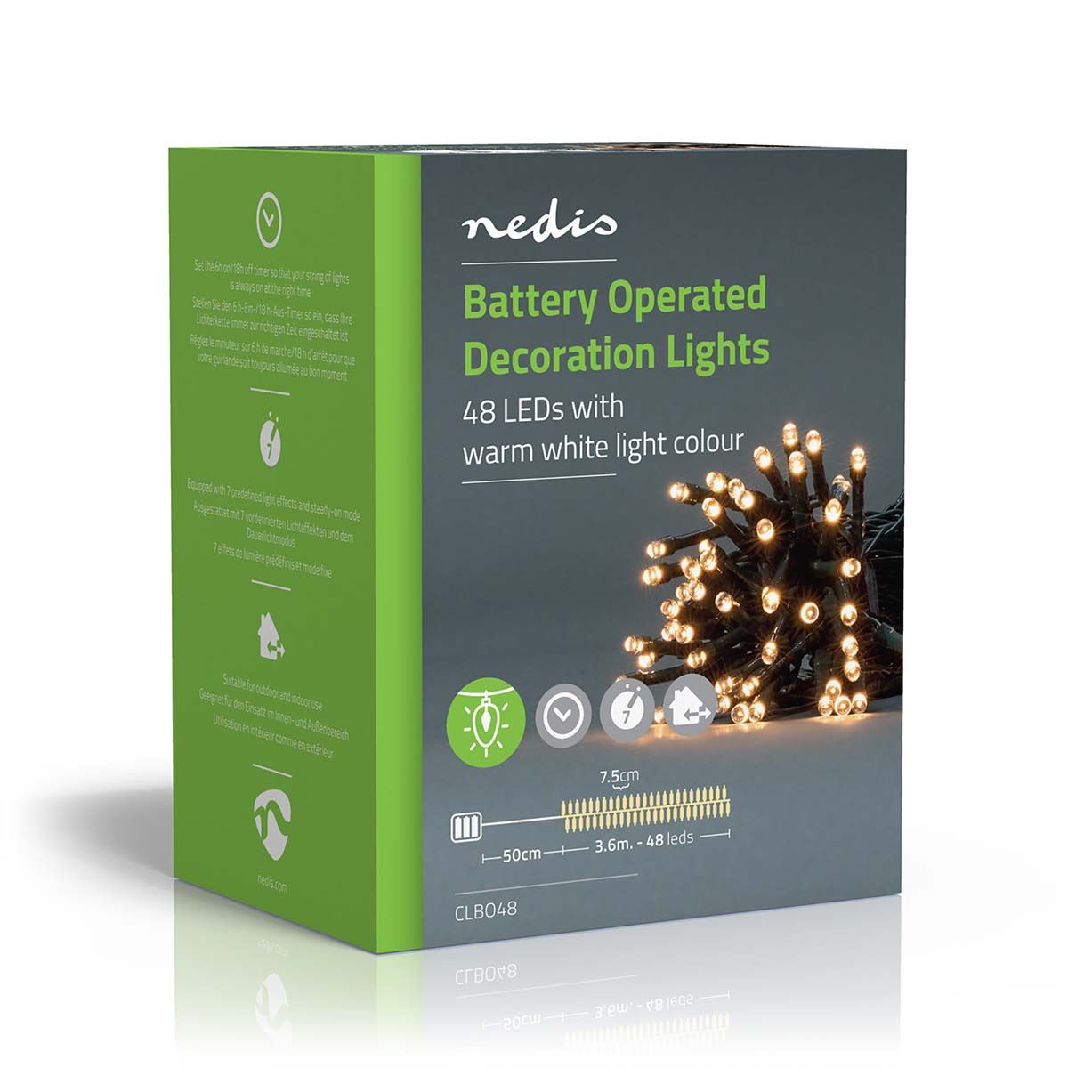 Nedis Christmas Lights | String | 48 LED's | Warm White | 3.60 m | Light effects: 7 | Indoor & Outdoor | Battery Powered