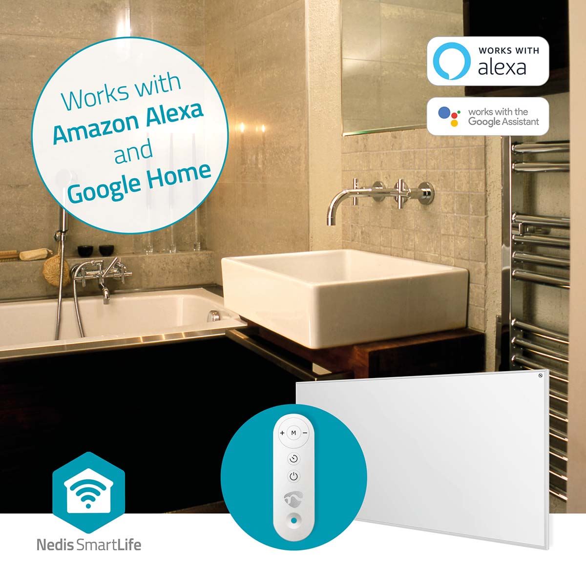 Nedis SmartLife Infrared Heating Panel | 700 W | 1 Heat Setting | Adjustable thermostat | Remote control | IP44 | White