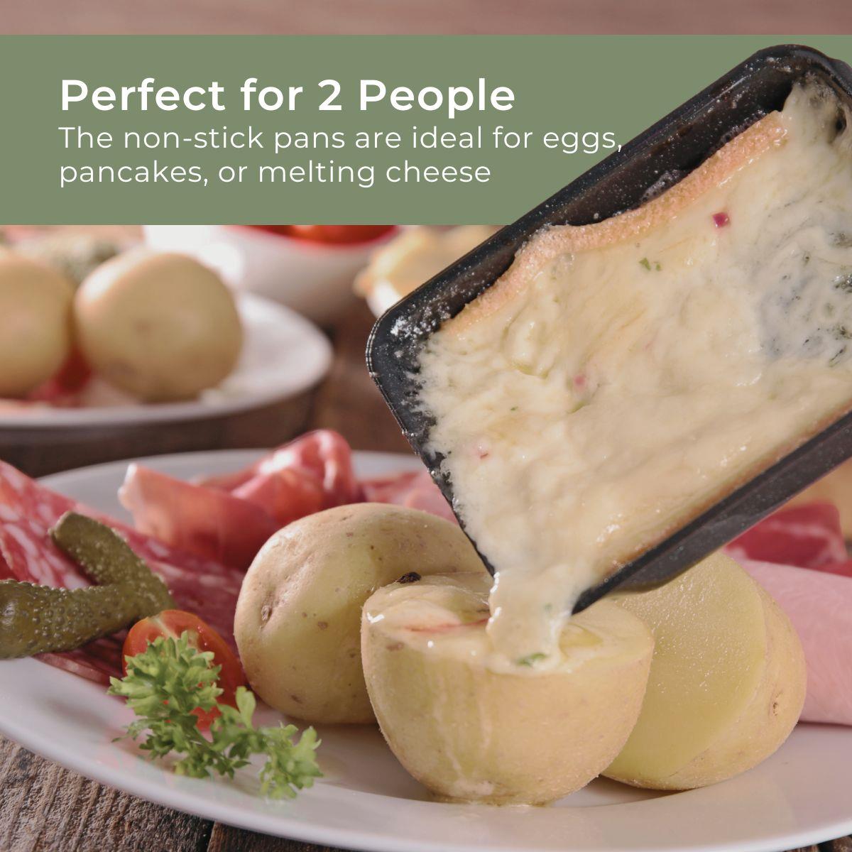 MELISSA Electric Raclette Gourmet Grill, 2 Person Indoor Non-Stick Tabletop Cooker, Removable Hot Plate, with 2 x Mini Cheese Pans & Spatulas, 400W