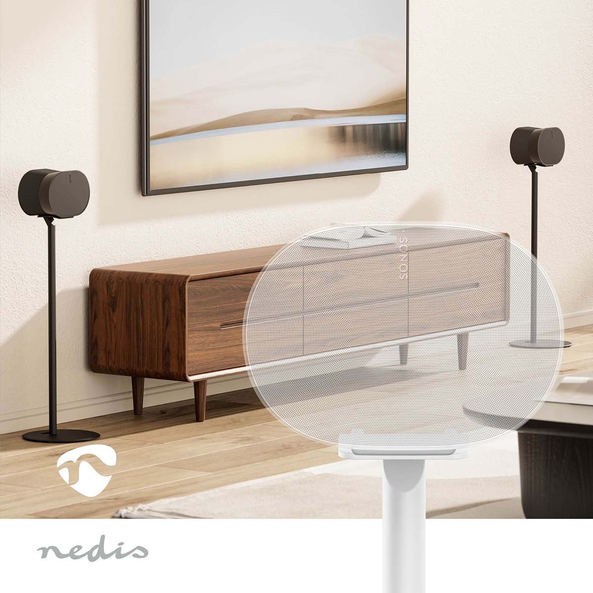 Nedis Speaker Stand Mount for Sonos Era 300, Fixed Height, Max. Capacity 5kg (Single Stand) - White
