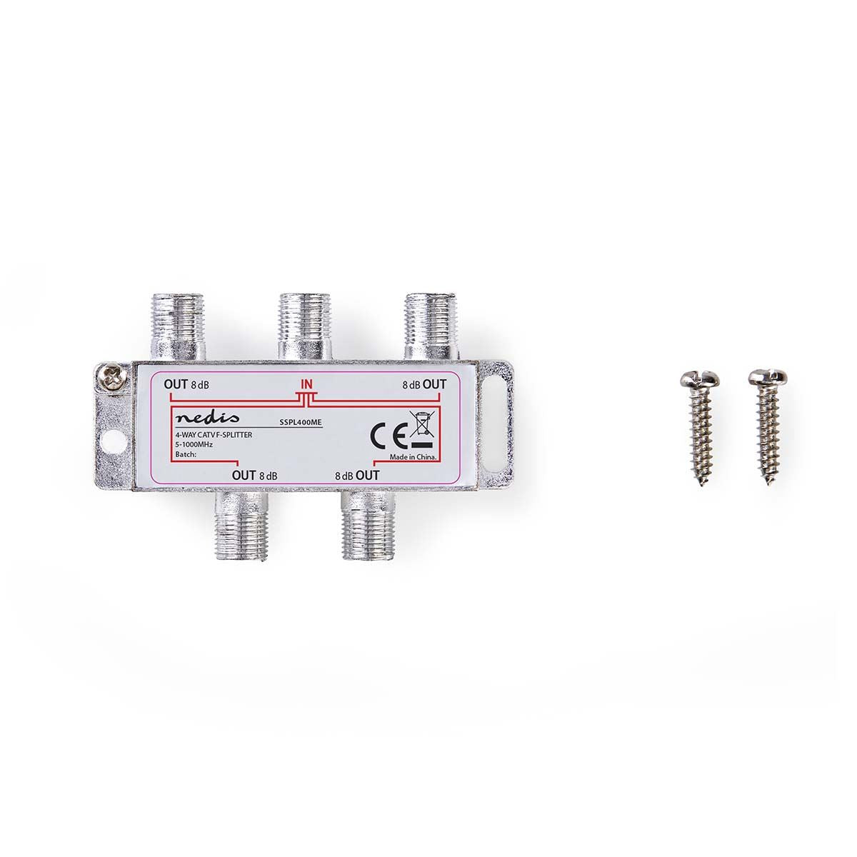 Nedis CATV Splitter | 5 - 1000 MHz | Insertion loss: 8.0 dB | Number of outputs: 4 | 75 Ohm | Zinc Alloy