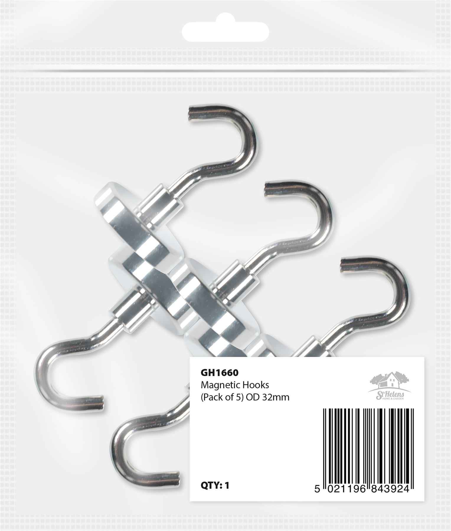 Pack of 5 Strong Magnetic Hooks 47x36mm