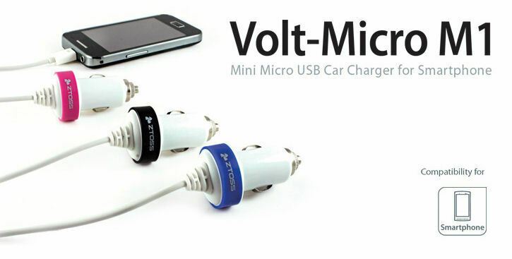 CLiPtec Black Micro B USB In-Car Cig AUX Charger with Coiled cable