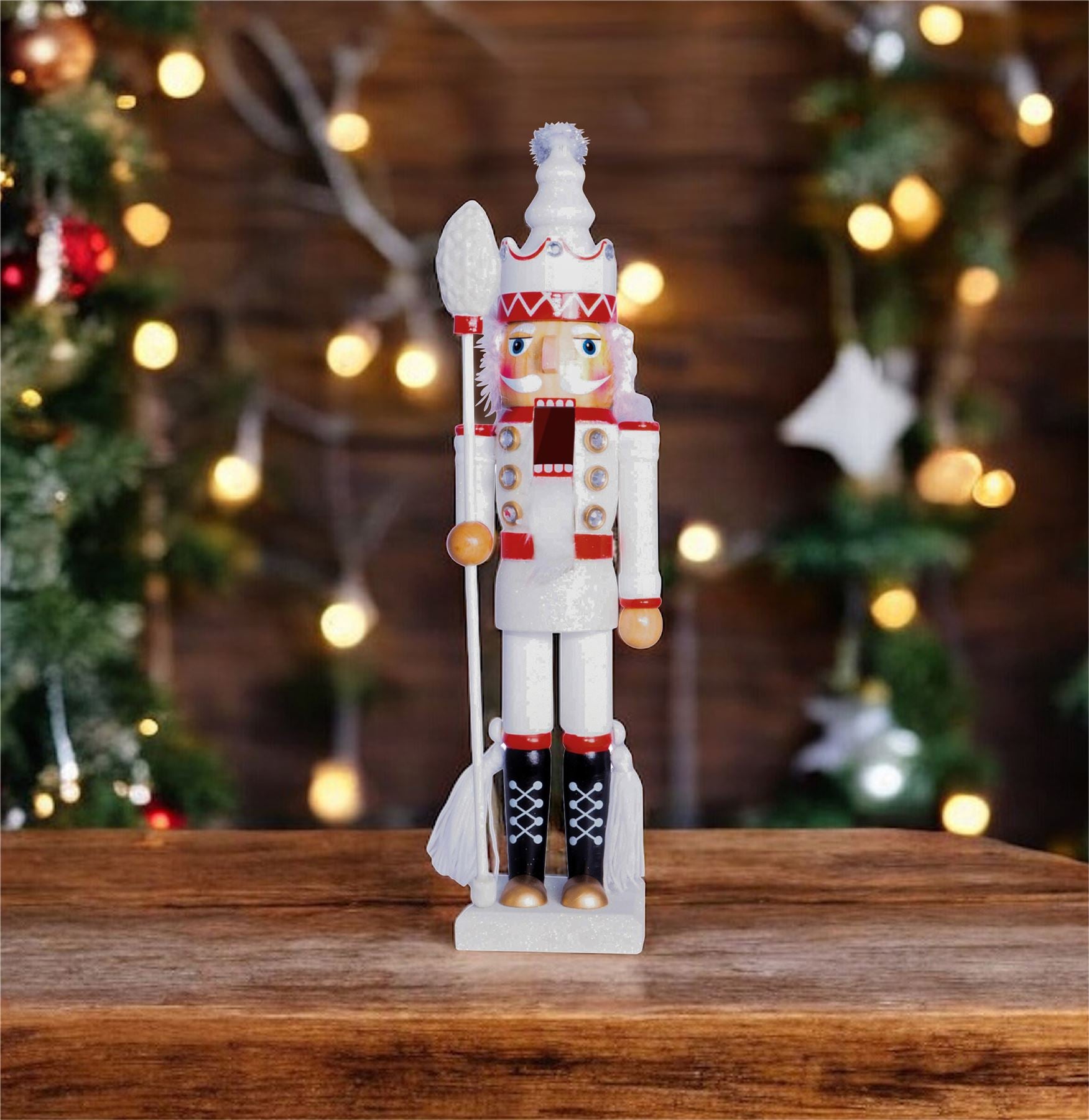 40cm Traditional Christmas Nutcracker Wooden Soldier Decoration White and Red