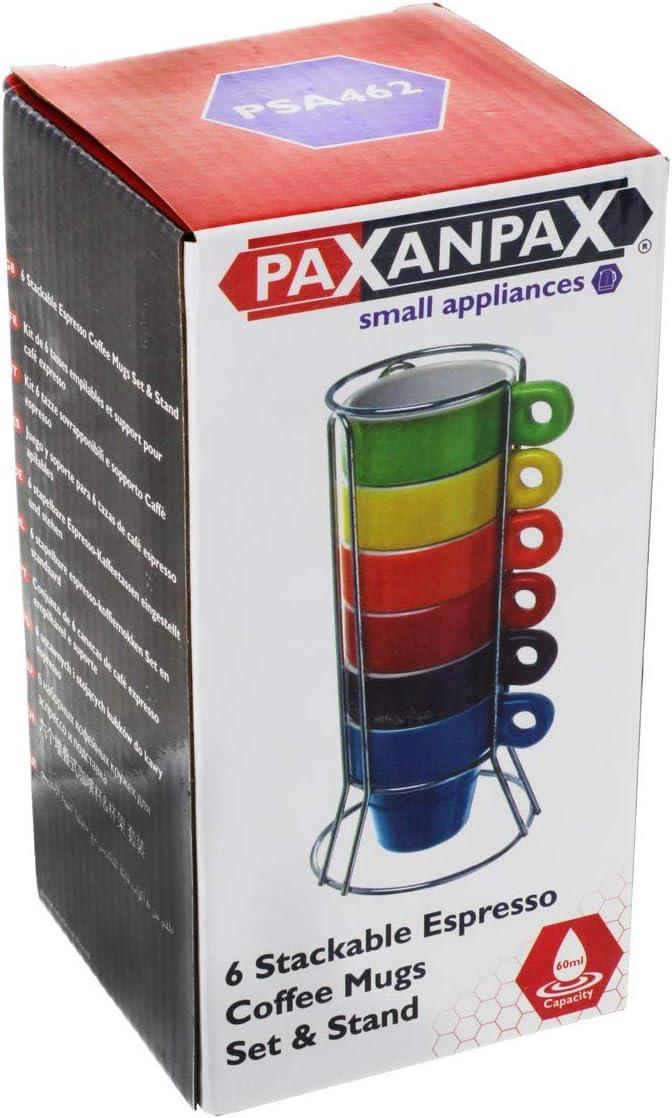 Stackable Set of 6 Espresso Coffee Ceramic Mugs & Stand, Multiple