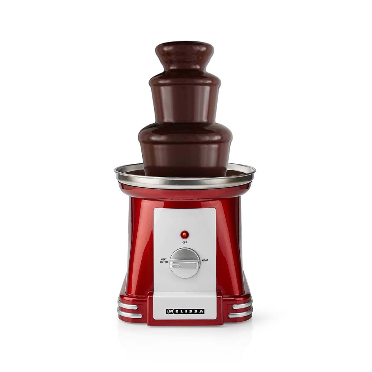MELISSA Chocolate Fountain, Retro 3 Tier Table Top Machine with 500ml Capacity, Heat & Motor Settings, 90W - Red/White