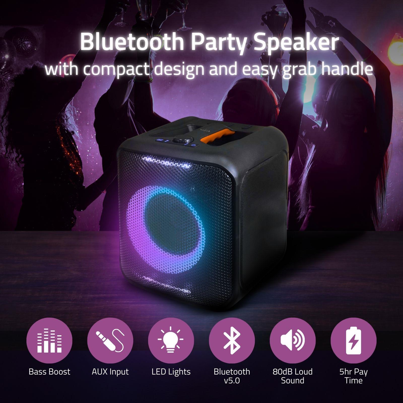 Nedis Portable Bluetooth Cube Party Speaker, 150W Peak Power, with Mega Bass, LED Lights, 5hr Playtime, TWS, AUX/USB / 6.35mm Mic Input