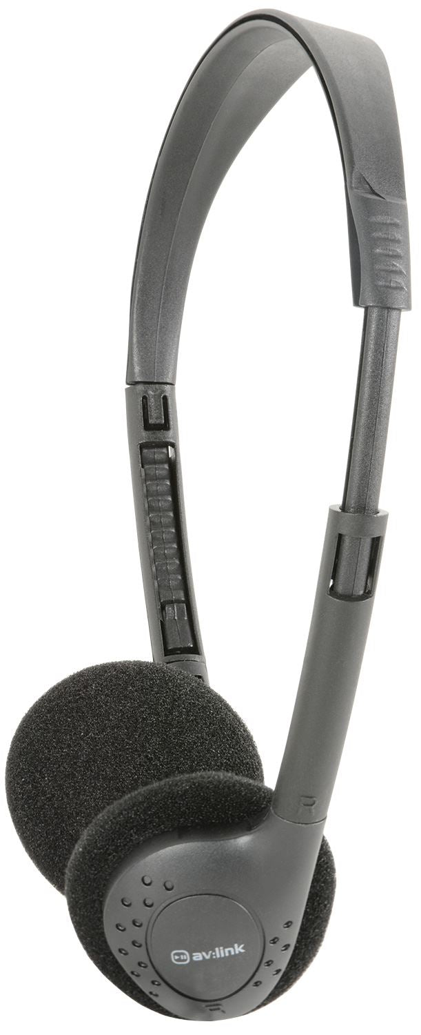 AV:link Lightweight Stereo Black Pad Headphones for Schools / Tour Companies