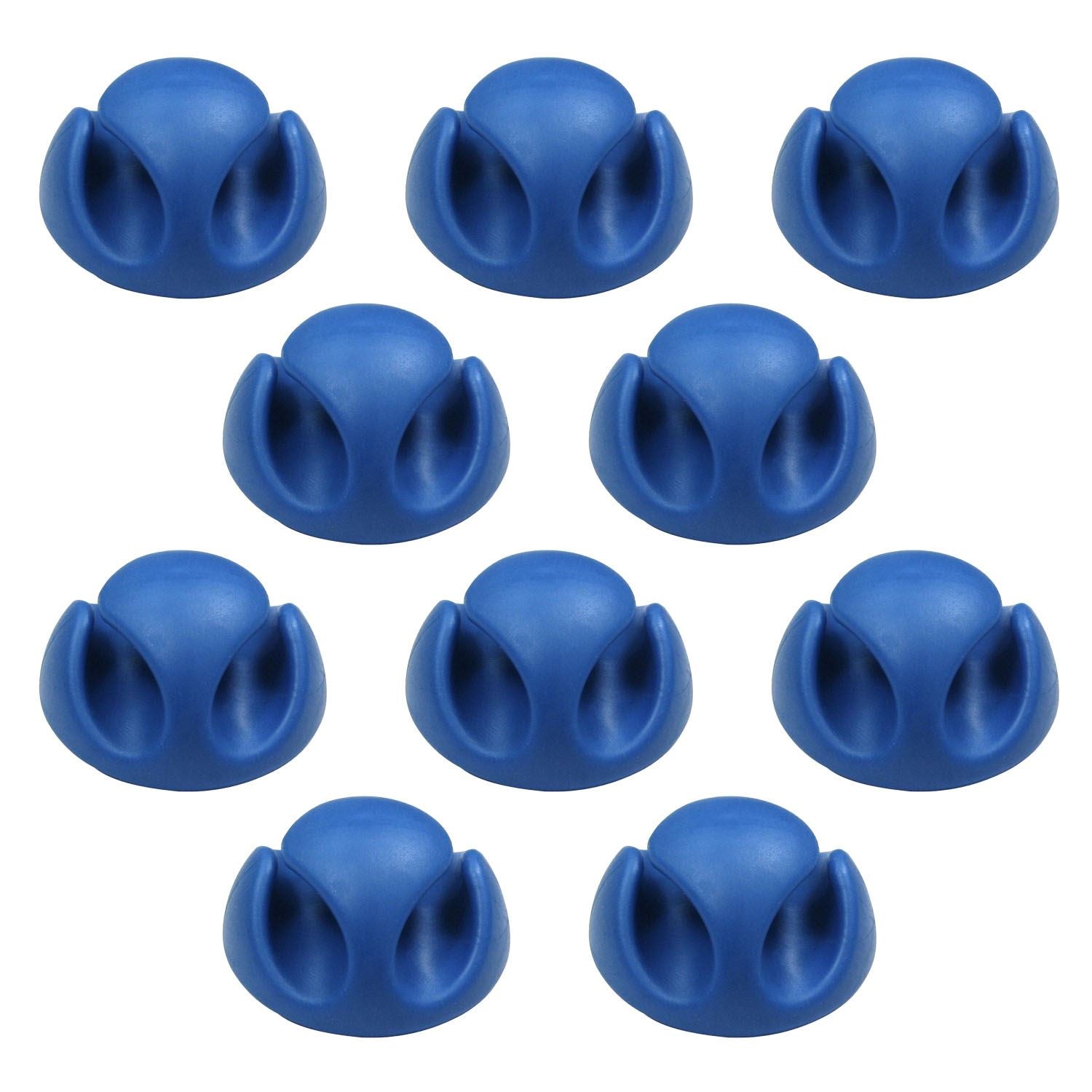 Ex-Pro 10 Pack Double Cable Desk Tidy Clips, Self Adhesive Cord Holder Clips for USB Power Wire PC Office Home, Blue
