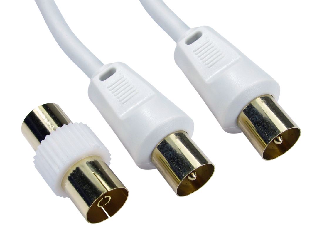 10m TV Ariel Cable Lead Connector Male to Male with Female Coupler - White