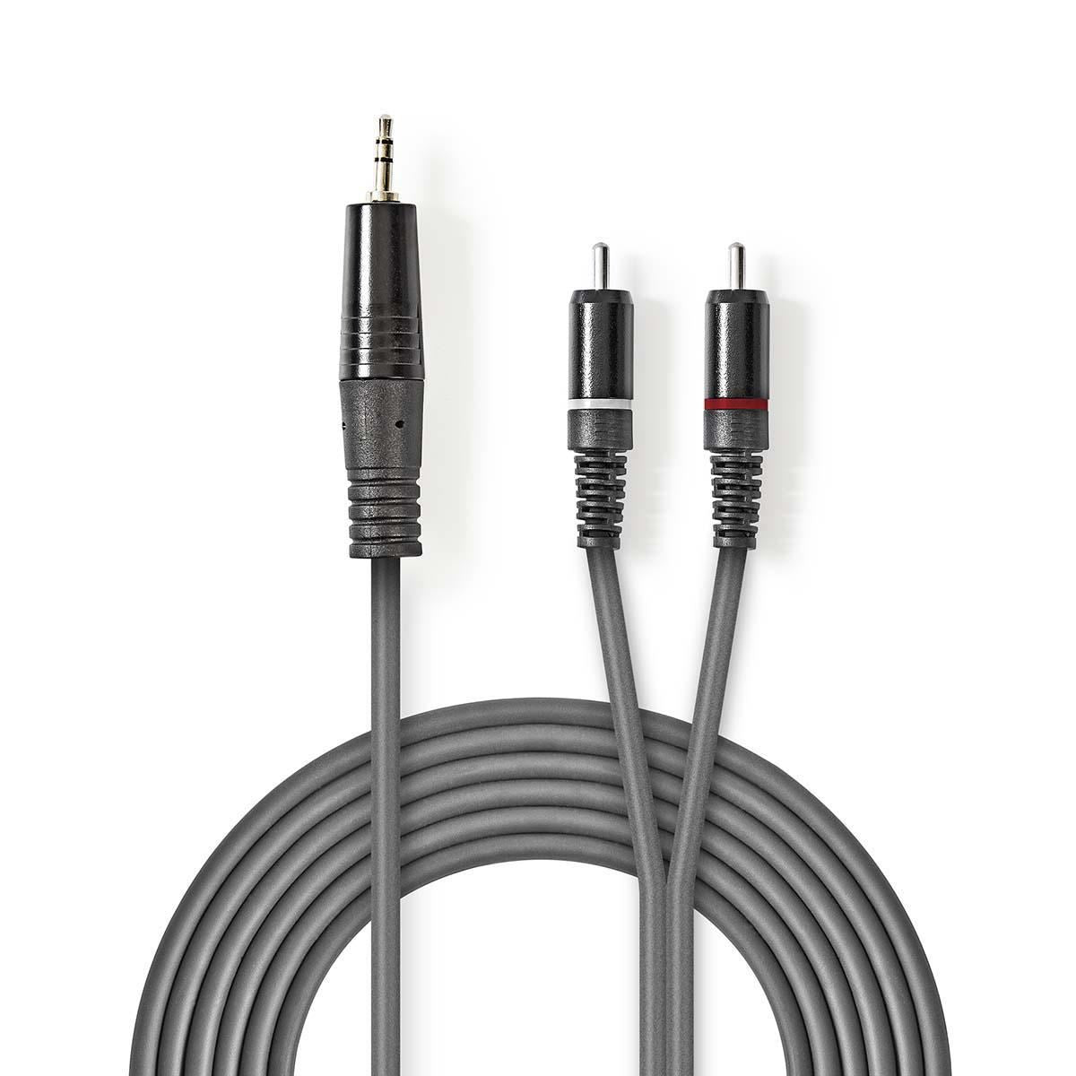 Nedis Stereo Audio Cable | 3.5 mm Male | 2x RCA Male | Nickel Plated | 1.50 m | Round | Dark Grey | Carton Sleeve