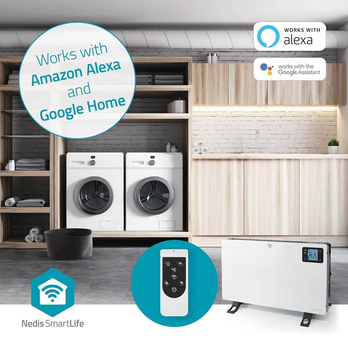 Nedis SmartLife Convection Heater | Wi-Fi | 2000 W | 3 Heat Settings | LCD | 5 - 37 °C | Adjustable thermostat | White
