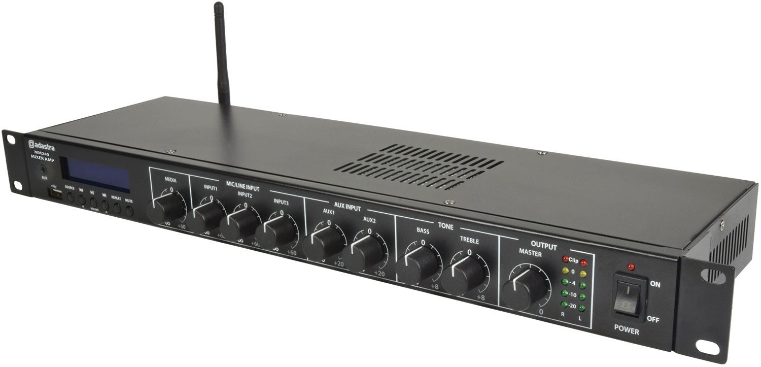 Adastra MM240 1U Rack Mount Mixer Amplifier 2 x 120W with USB, DAB+, FM & Bluetooth