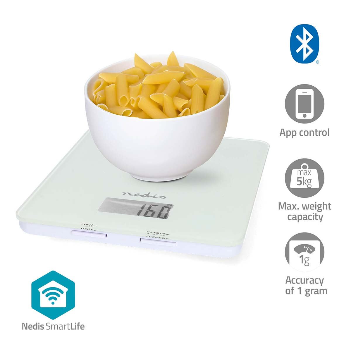 Nedis SmartLife Digital LCD Glass Kitchen Scales with Nutritional Calculator App