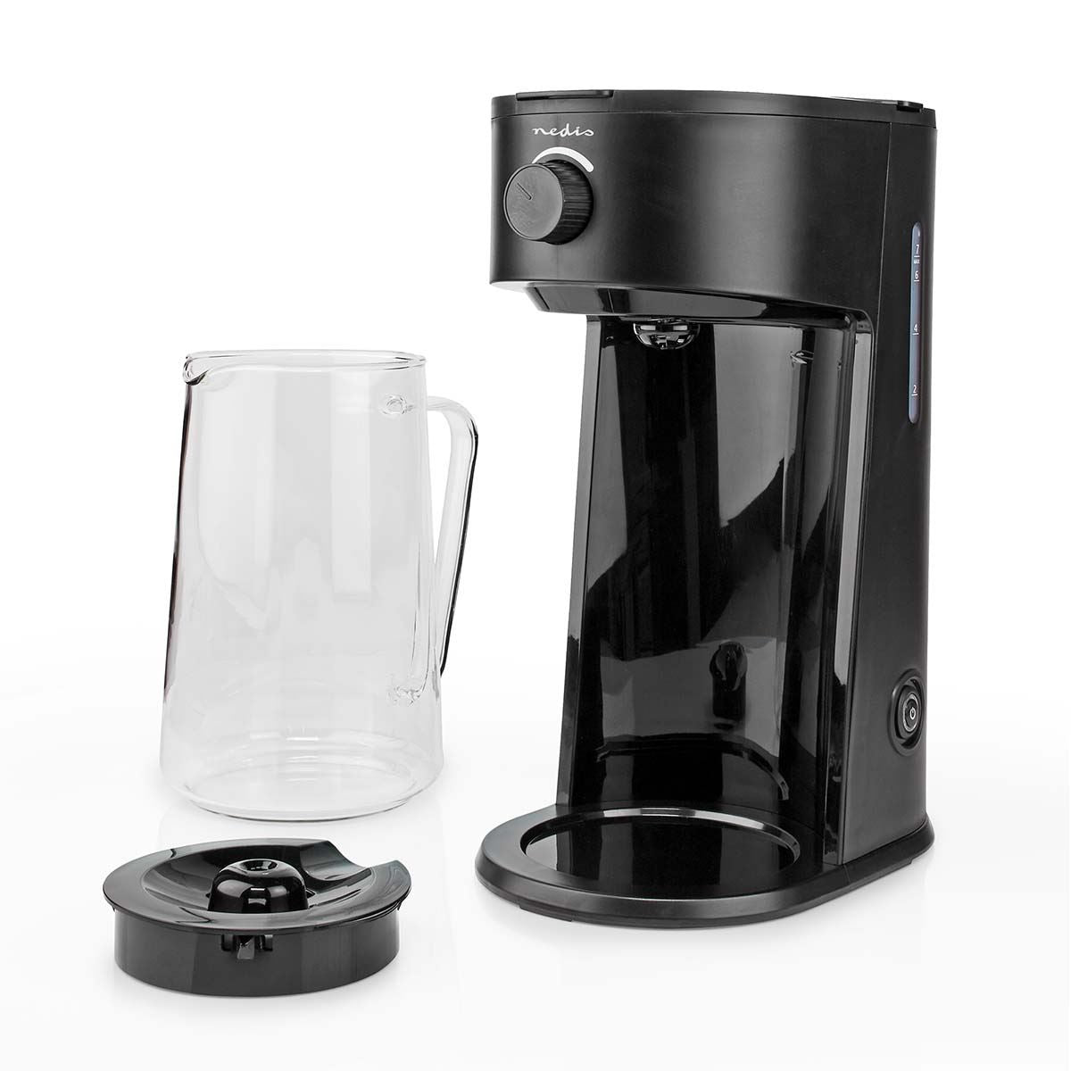 Nedis Ice Tea and Iced Coffee Maker - Hot & Cold Brewing with 2.5L Pitcher, 700W Power, Adjustable Strength Dial, Pod-Free Brewing, Dishwasher-Safe, Black