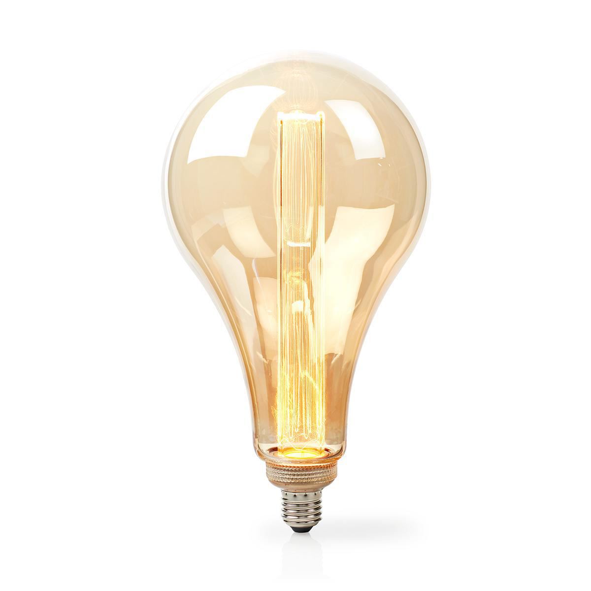 Nedis LED Filament Bulb E27, PS165 Retro Deco Amber Gold Glass, 4W, 1800K Extra Warm White, Dimmable, Replace 40W Incandescent