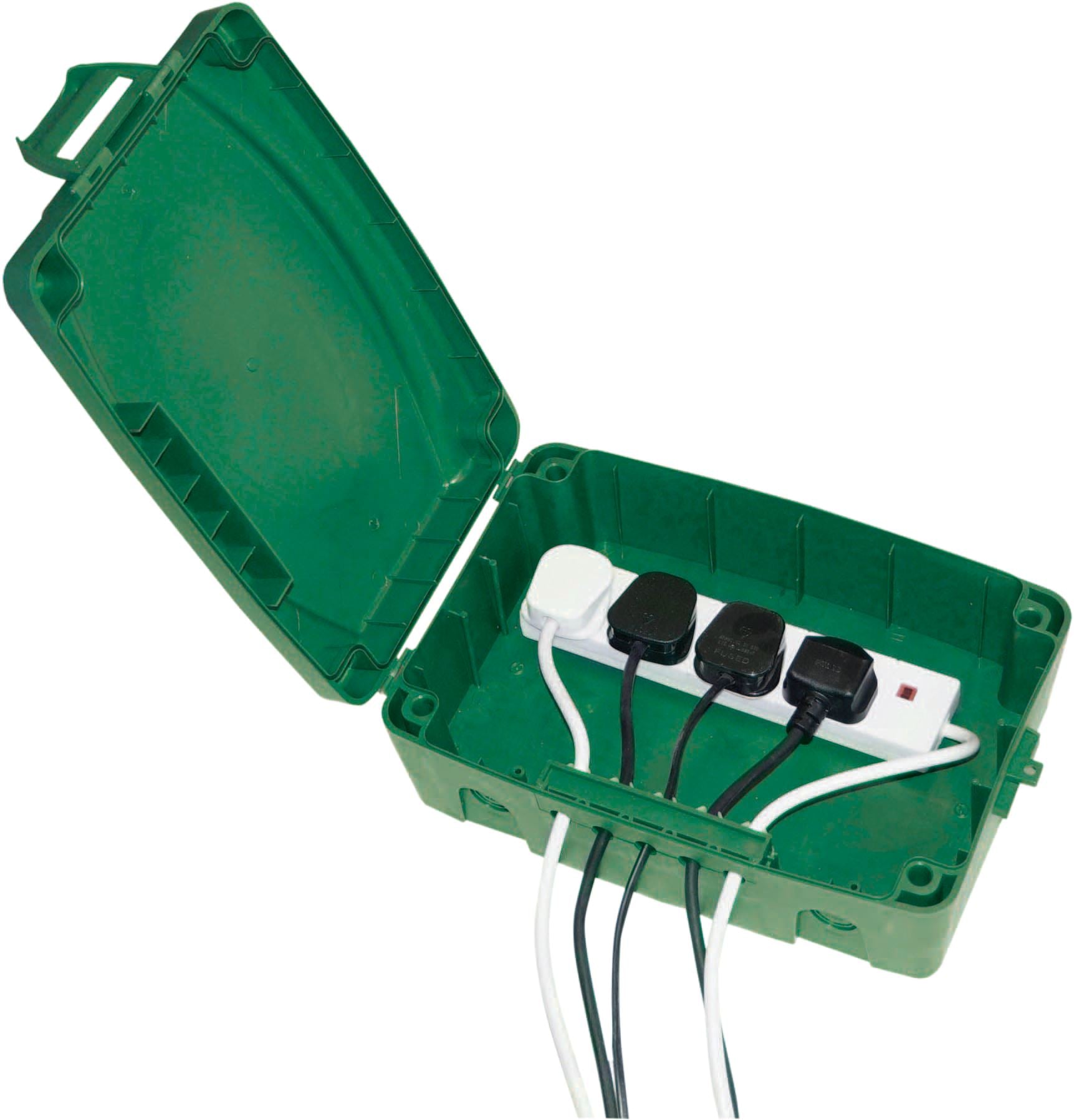 Outdoor IP54 Rated Weatherproof Electrical Connection Box for Extension Leads and Sockets, Green