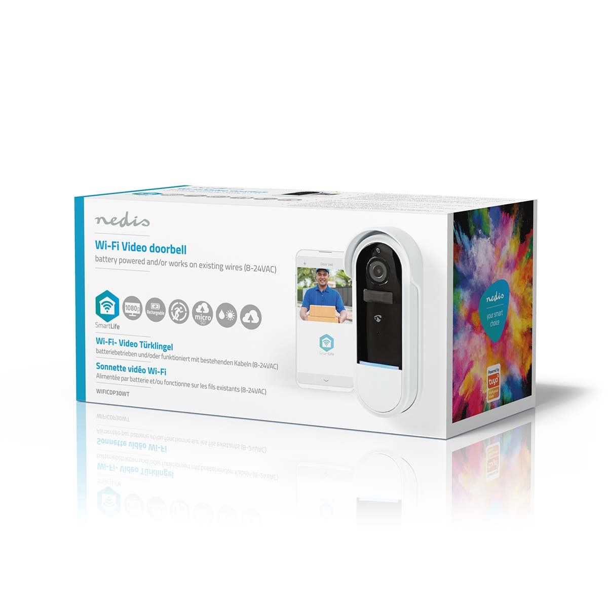 Nedis SmartLife Wireless Video Doorbell WiFi Camera 1080P HD Smart Video Doorbell with Camera Battery Operated PIR Motion Detection Night Vision 2-Way Audio Support SD Card & Cloud Storage