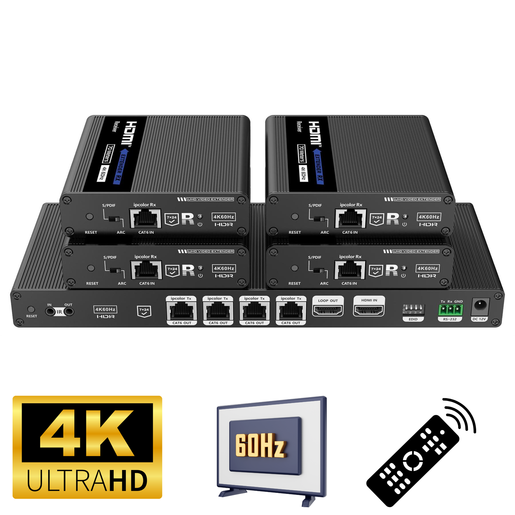 HDMI Distributor 4 Port HDMI Splitter 1x4 4K 60Hz HDMI Video Splitter 1 In 4 out