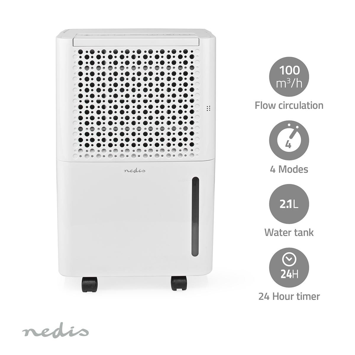 Nedis Dehumidifier 10L/Day, Automatic Dry Function, Laundry Mode, 100 m/h Airflow, White