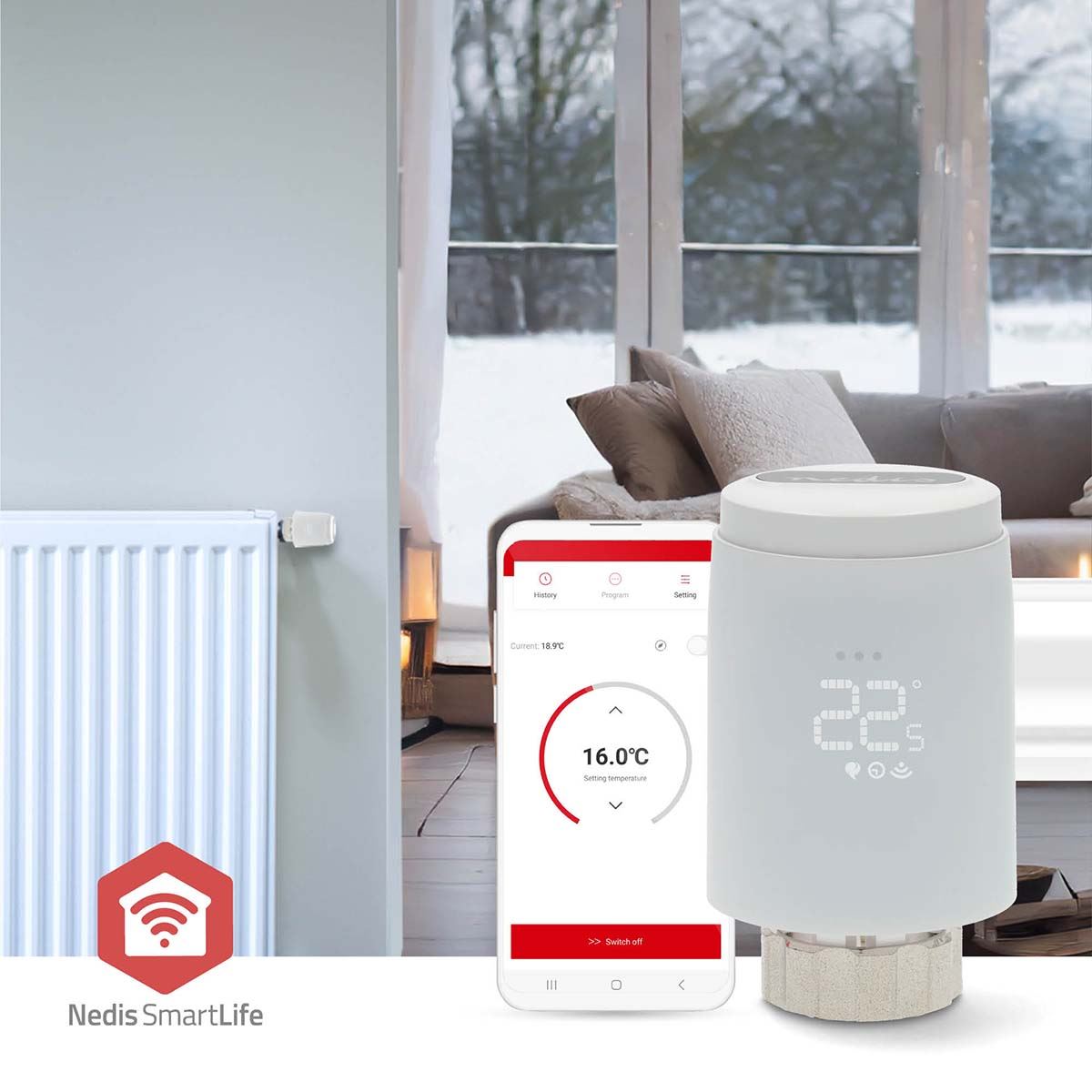 Nedis SmartLife Radiator Control | Zigbee 3.0 | Battery Powered | LED | Android™ / IOS