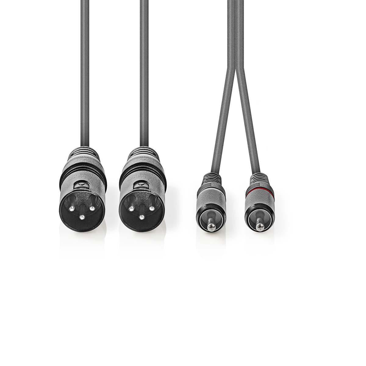 Nedis Balanced Audio Cable | 2x XLR 3-Pin Male | 2x RCA Male | Nickel Plated | 1.50 m | Round | PVC | Dark Grey | Carton Sleeve