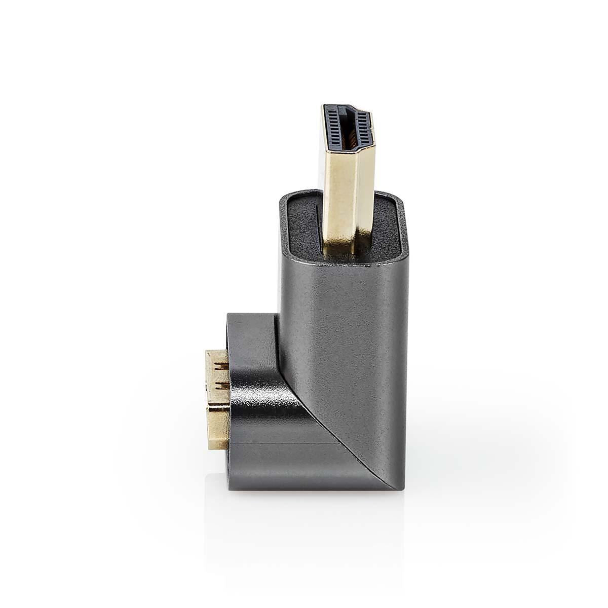 Nedis HDMI™ Adapter | HDMI™ Connector / HDMI™ Male | HDMI™ Output | Gold Plated | Angled 270° | Aluminium | Gun Metal Grey | 1 pcs | Cover Window Box