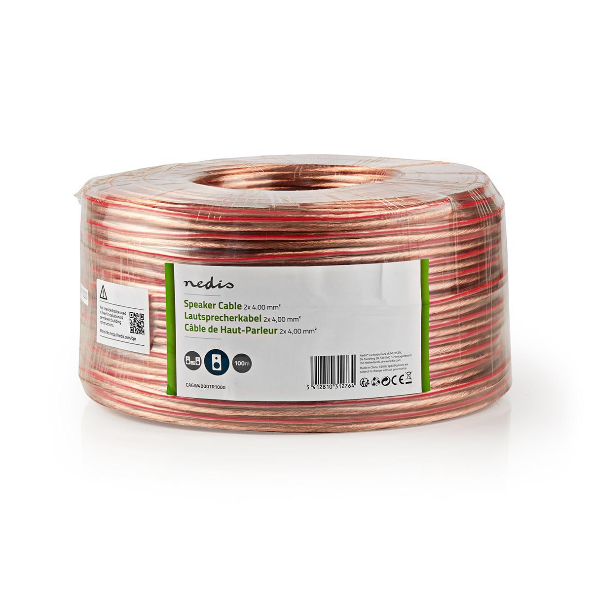 Nedis Speaker Cable | 2 x 4.00 mm² | CCA | 100.0 m | Round | PVC | Transparent | Wrap