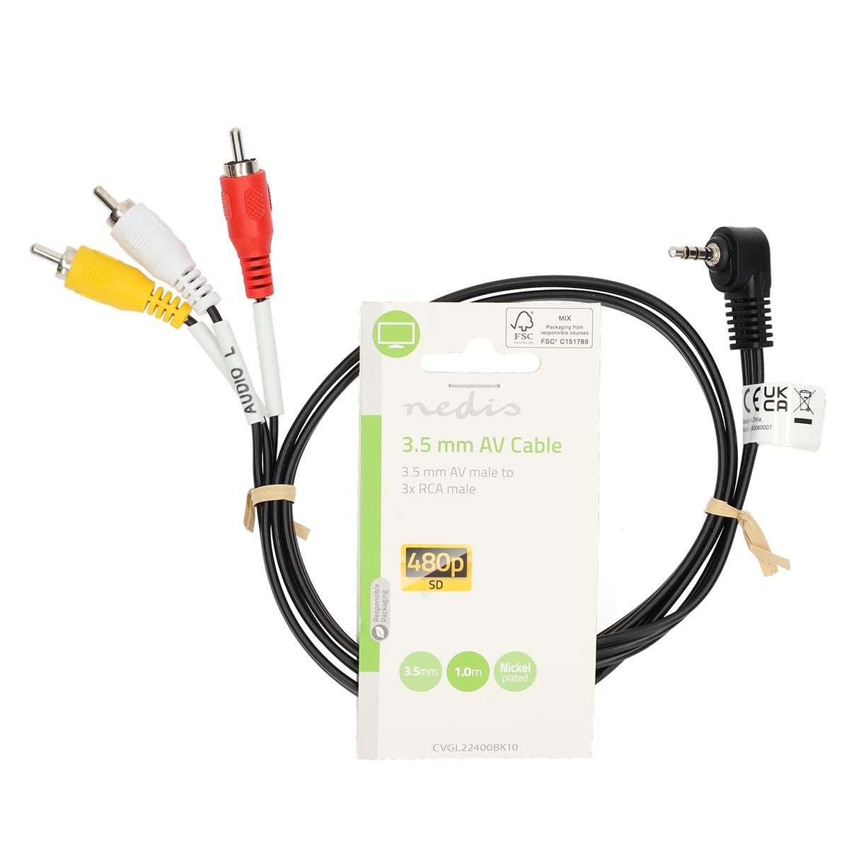 Nedis Audio Video Cable | 3.5 mm Male | 3x RCA Male | Nickel Plated | 1.00 m | Round | PVC | Black