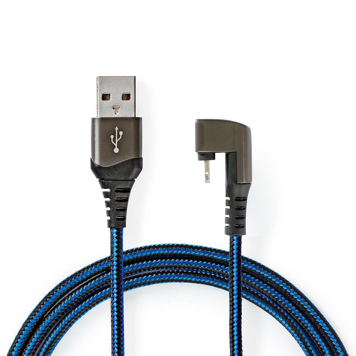 Nedis USB Cable | USB 2.0 | Apple Lightning 8-Pin | USB-A Male | 12 W | 480 Mbps | Nickel Plated | 1.00 m | Round | Braided / Nylon | Black / Blue | Cover Window Box